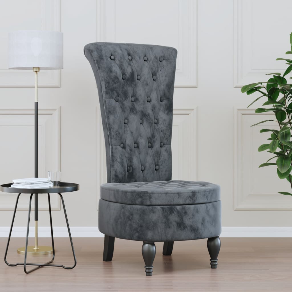 Stoel hoge rugleuning met knopen fluweel donkergrijs is nu te koop bij PeponiXL, paradijselijk wonen!