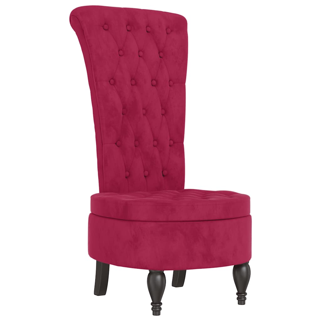 Stoel hoge rugleuning met knopen fluweel wijnrood is nu te koop bij PeponiXL, paradijselijk wonen!