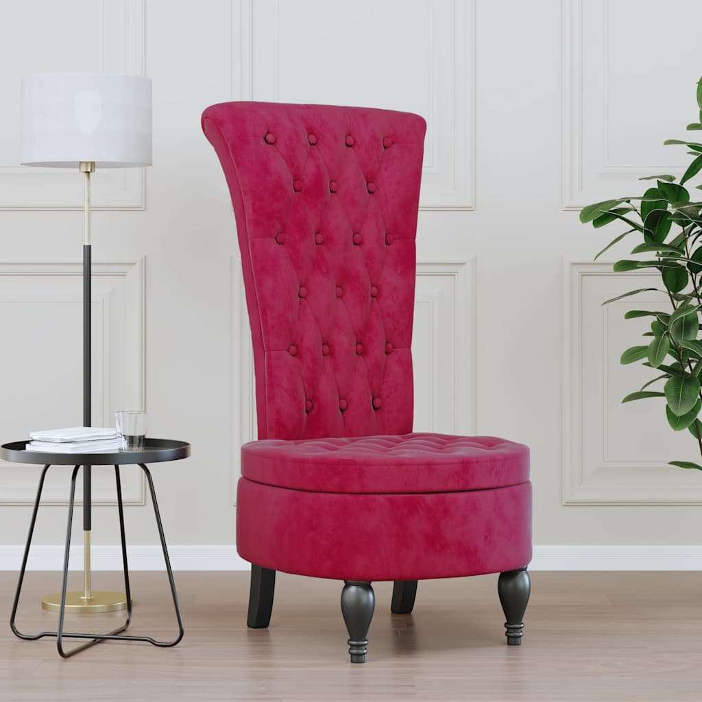 Stoel hoge rugleuning met knopen fluweel wijnrood is nu te koop bij PeponiXL, paradijselijk wonen!
