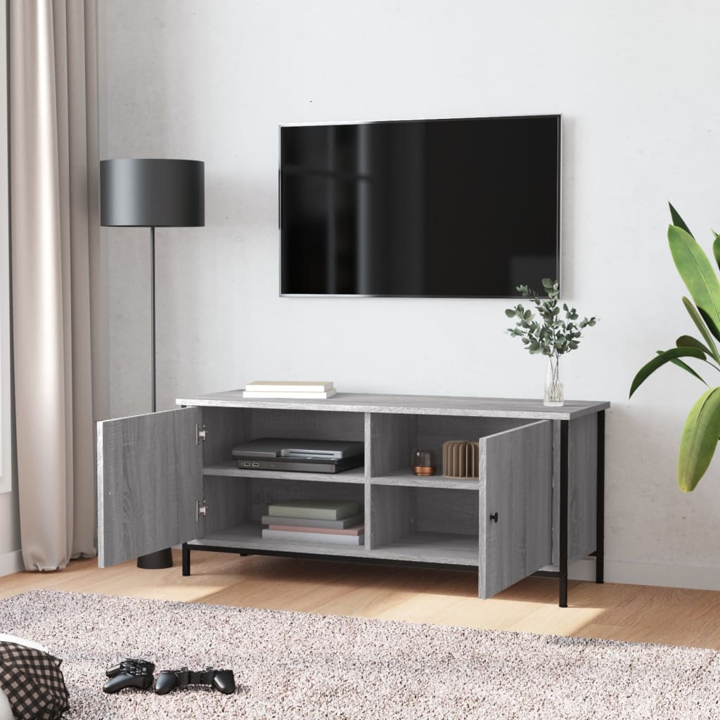 Tv-meubel 102x35x45 cm bewerkt hout grijs sonoma eikenkleurig is nu te koop bij PeponiXL, paradijselijk wonen!