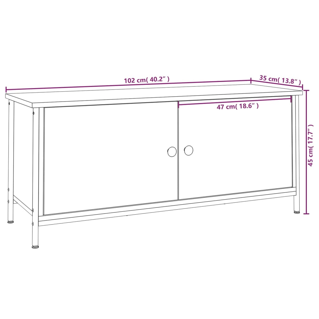 Tv-meubel 102x35x45 cm bewerkt hout grijs sonoma eikenkleurig is nu te koop bij PeponiXL, paradijselijk wonen!