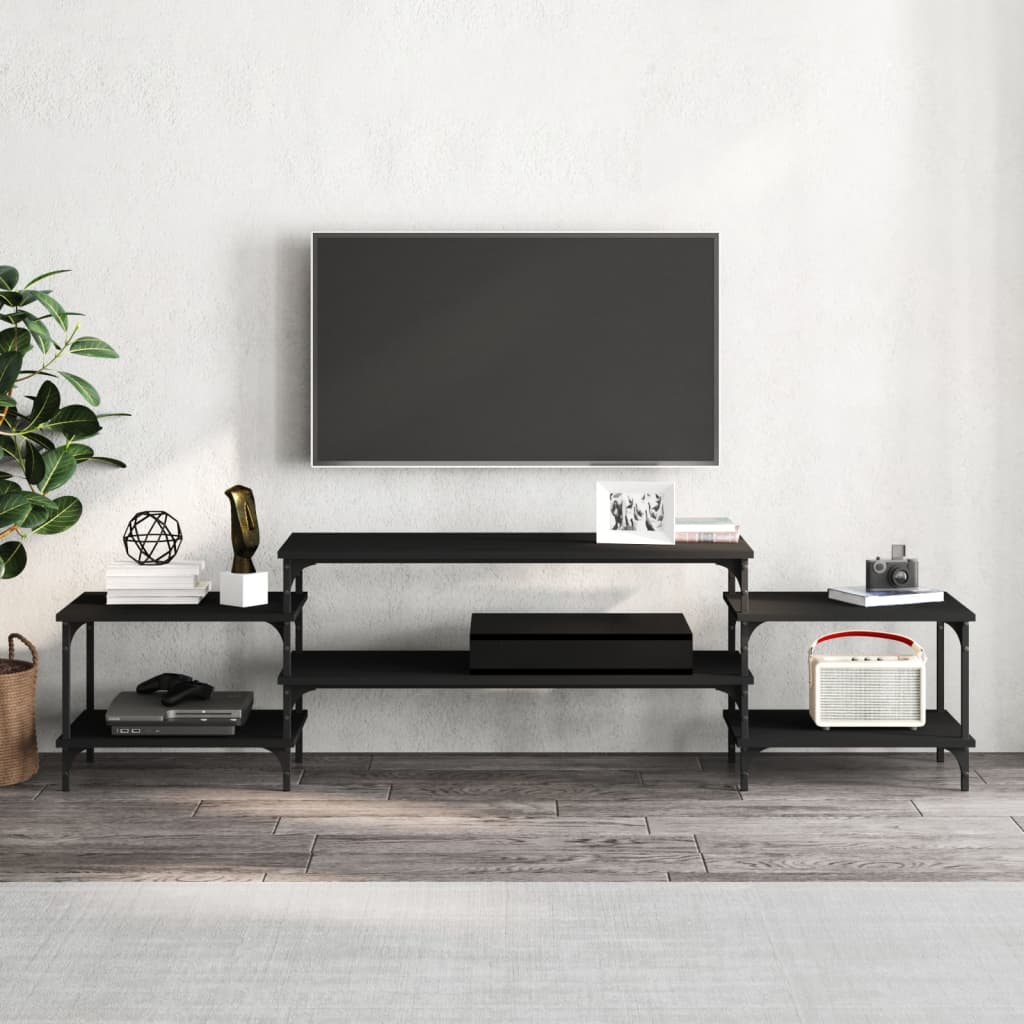Tv-meubel 197x35x52 cm bewerkt hout zwart is nu te koop bij PeponiXL, paradijselijk wonen!
