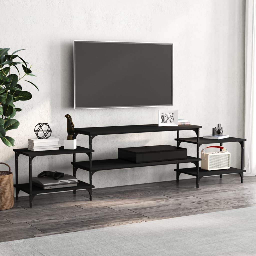 Tv-meubel 197x35x52 cm bewerkt hout zwart is nu te koop bij PeponiXL, paradijselijk wonen!