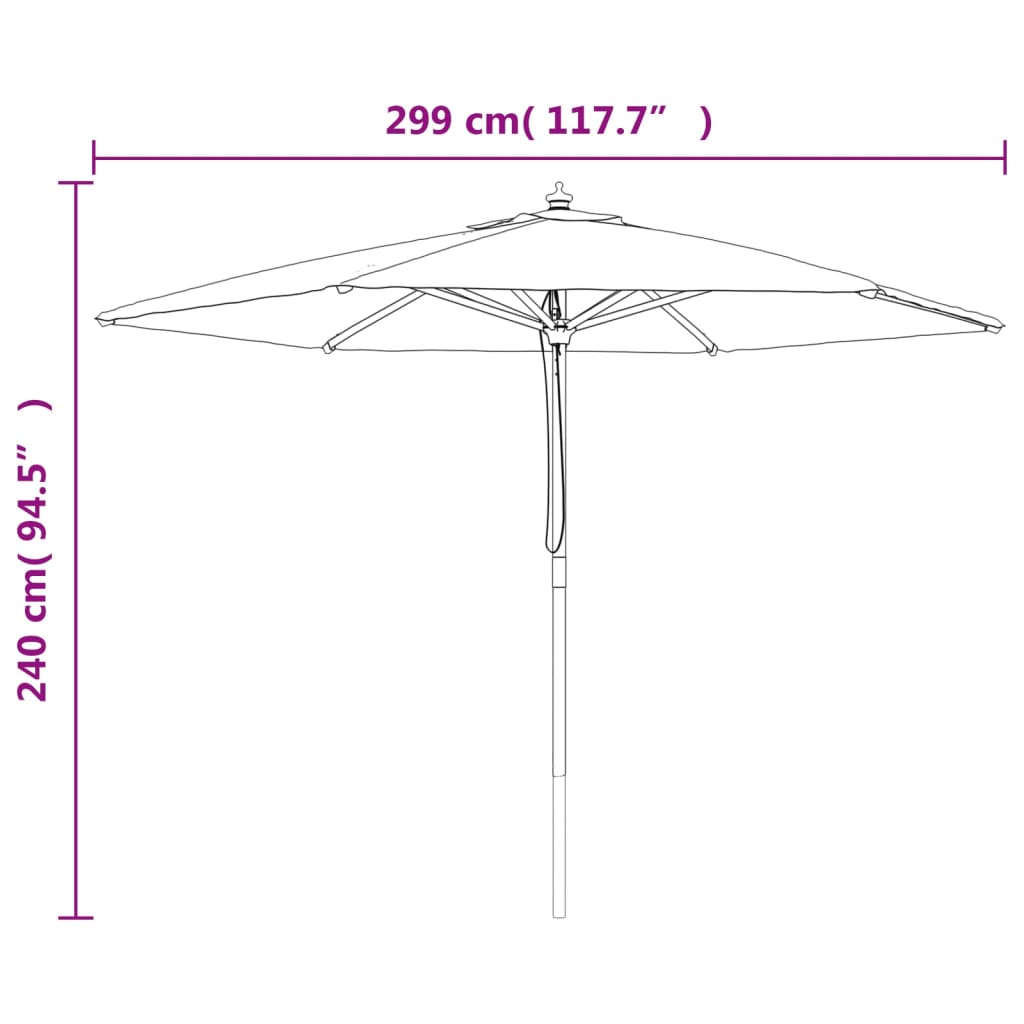Parasol met houten paal 299x240 cm zwart is nu te koop bij PeponiXL, paradijselijk wonen!