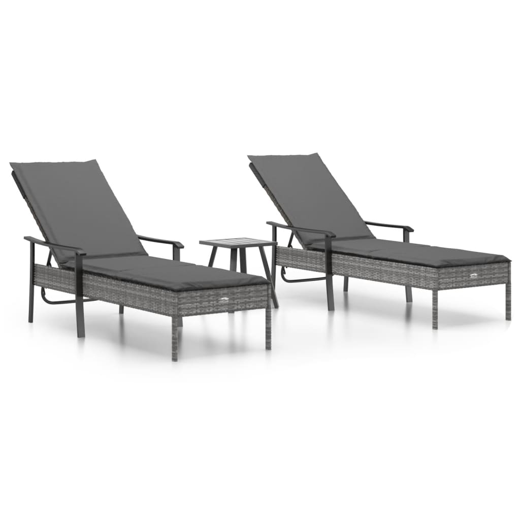Ligbedden 2 st met tafel en kussens poly rattan grijs is nu te koop bij PeponiXL, paradijselijk wonen!