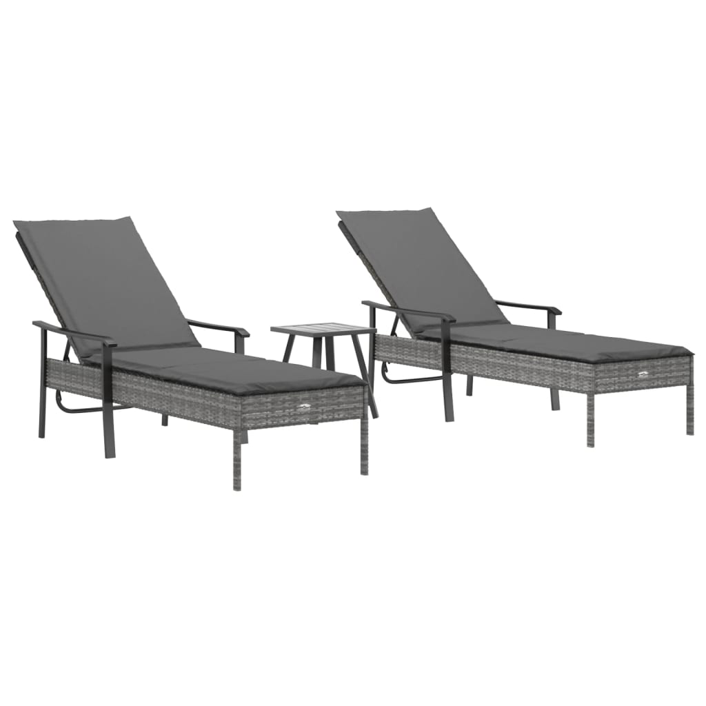 Ligbedden 2 st met tafel en kussens poly rattan grijs is nu te koop bij PeponiXL, paradijselijk wonen!