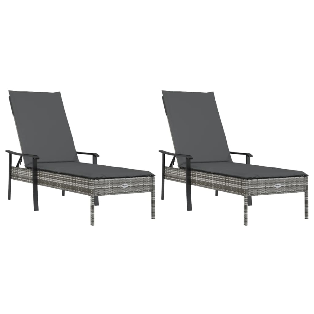 Ligbedden 2 st met tafel en kussens poly rattan grijs is nu te koop bij PeponiXL, paradijselijk wonen!