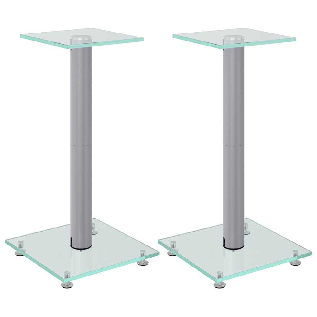 Luidsprekerstandaards 2 st 1 pijler gehard glas zilverkleurig is nu te koop bij PeponiXL, paradijselijk wonen!