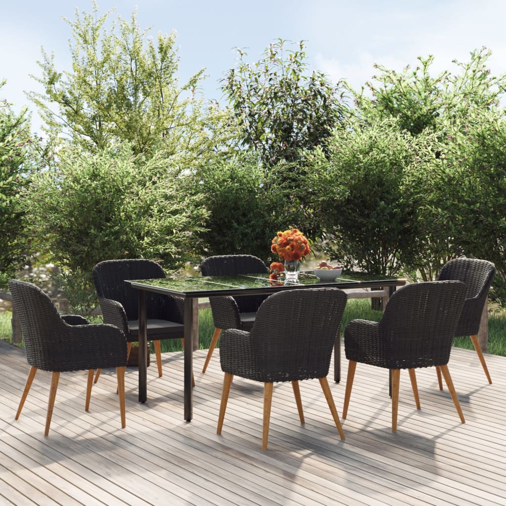 7-delige Tuinset met kussens zwart