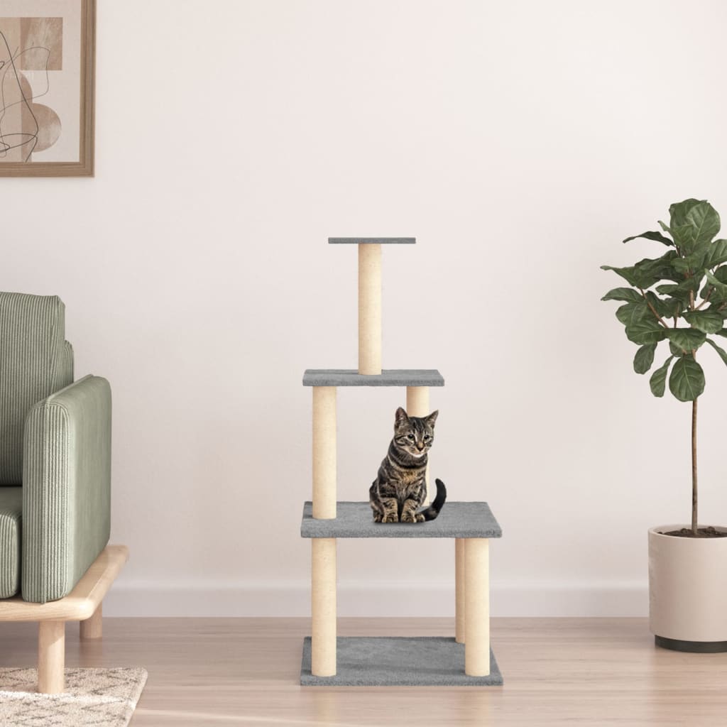 Kattenmeubel met sisal krabpalen 111 cm lichtgrijs is nu te koop bij PeponiXL, paradijselijk wonen!