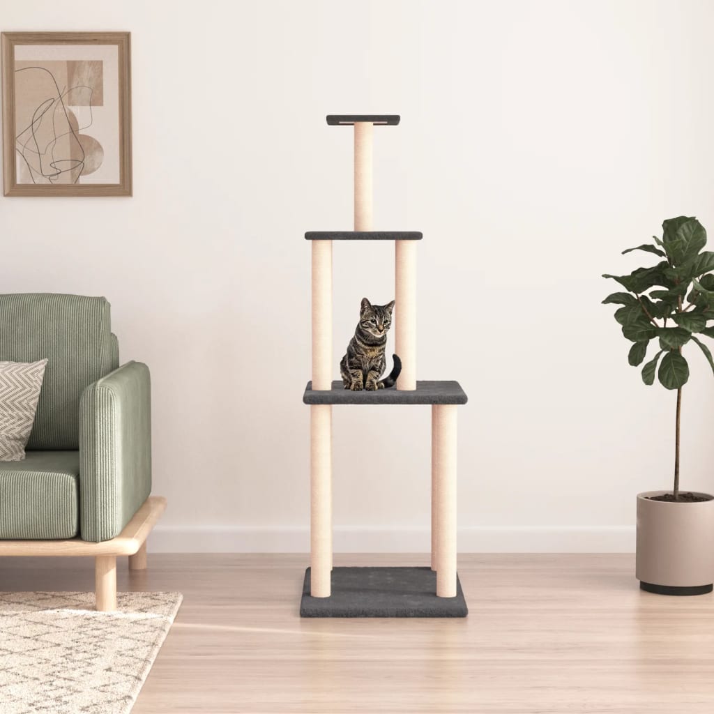 Kattenmeubel met sisal krabpalen 149 cm donkergrijs is nu te koop bij PeponiXL, paradijselijk wonen!