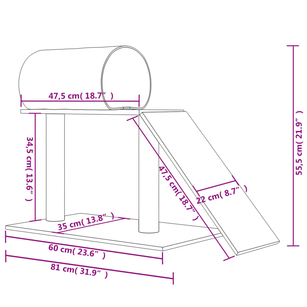 Kattenmeubel met tunnel en ladder 55,5 cm crèmekleurig is nu te koop bij PeponiXL, paradijselijk wonen!