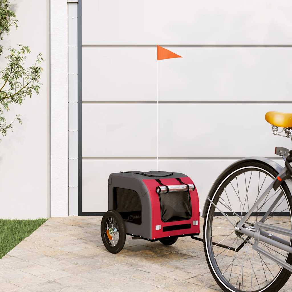 Hondenfietstrailer oxford stof en ijzer rood en grijs is nu te koop bij PeponiXL, paradijselijk wonen!