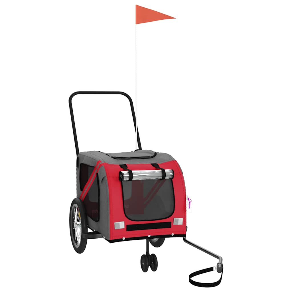 Fietskar voor huisdieren, rood en grijs Oxford-stof en ijzer is nu te koop bij PeponiXL, paradijselijk wonen!