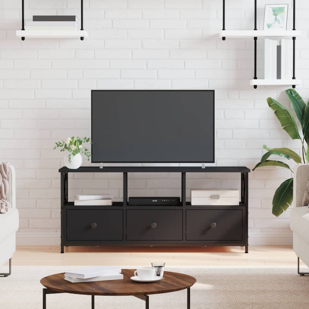 Tv-meubel 102x33x45 cm bewerkt hout en ijzer zwart is nu te koop bij PeponiXL, paradijselijk wonen!
