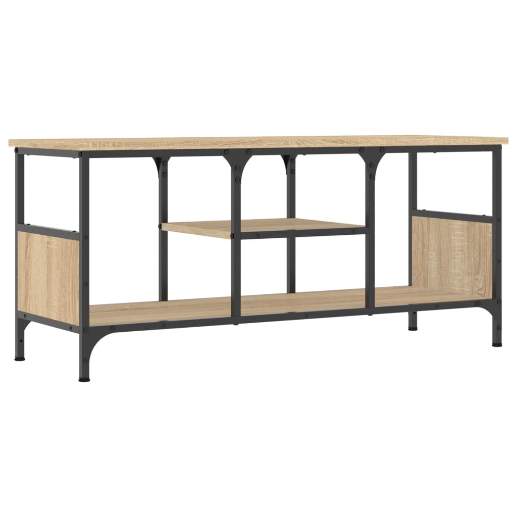 Tv-meubel 100x33x45 cm bewerkt hout en ijzer sonoma eikenkleur is nu te koop bij PeponiXL, paradijselijk wonen!