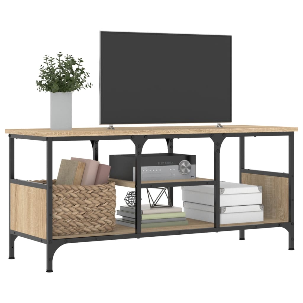 Tv-meubel 100x33x45 cm bewerkt hout en ijzer sonoma eikenkleur is nu te koop bij PeponiXL, paradijselijk wonen!