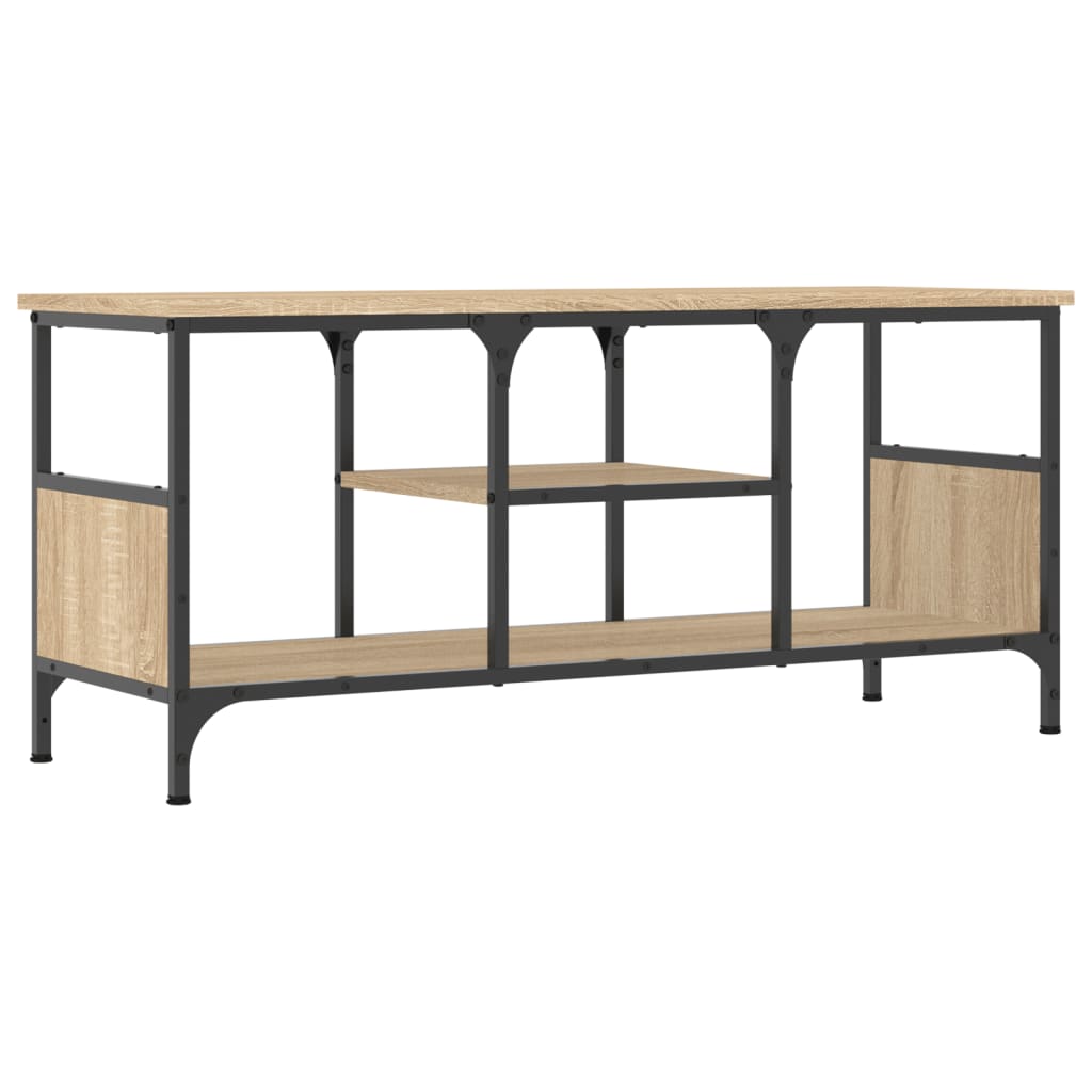 Tv-meubel 100x33x45 cm bewerkt hout en ijzer sonoma eikenkleur is nu te koop bij PeponiXL, paradijselijk wonen!