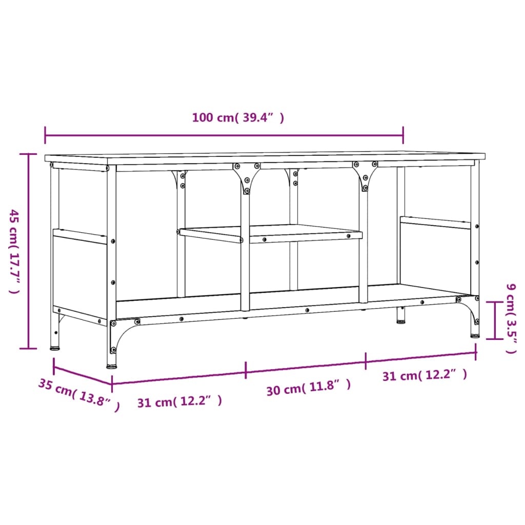 Tv-meubel 100x33x45 cm bewerkt hout en ijzer sonoma eikenkleur is nu te koop bij PeponiXL, paradijselijk wonen!
