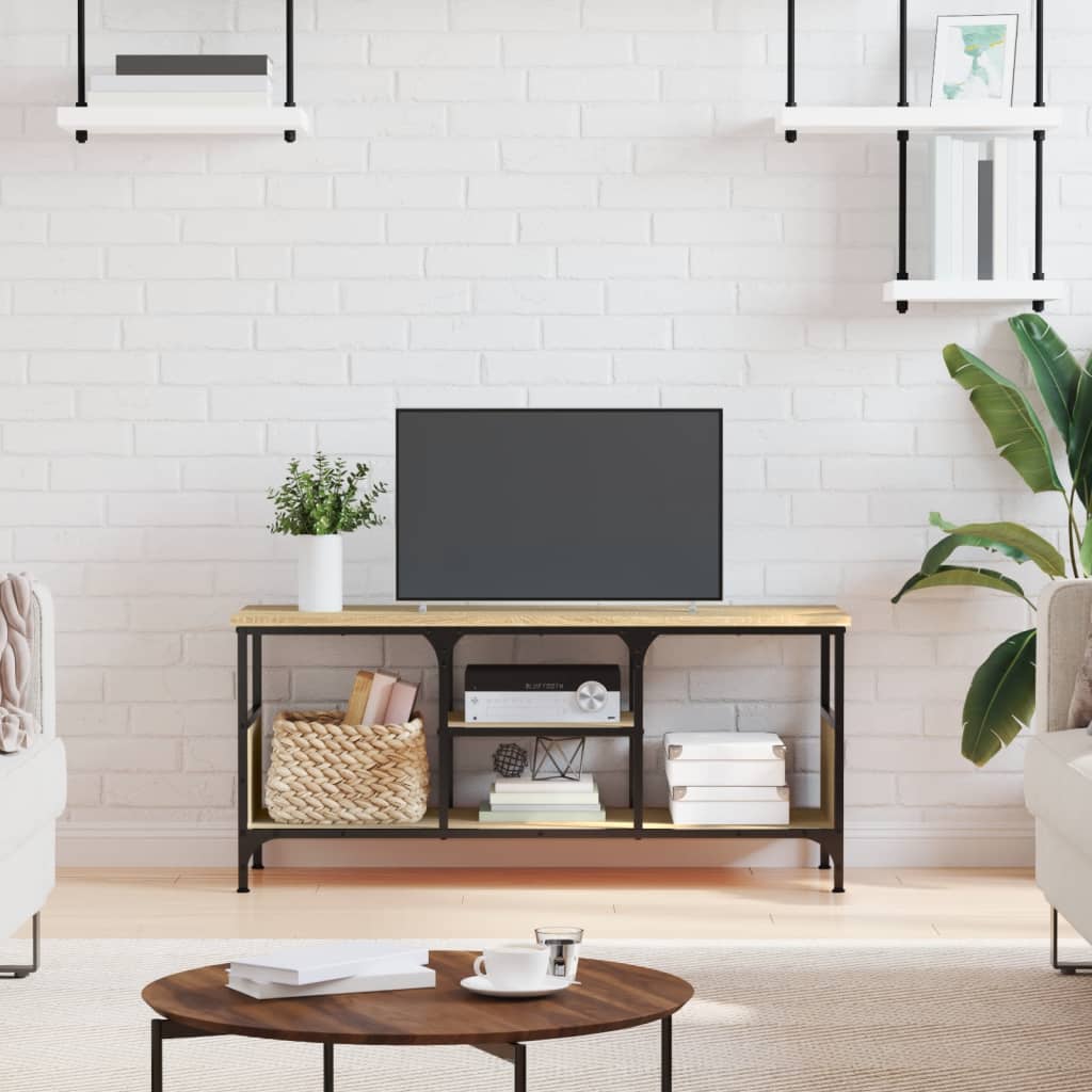 Tv-meubel 100x33x45 cm bewerkt hout en ijzer sonoma eikenkleur is nu te koop bij PeponiXL, paradijselijk wonen!