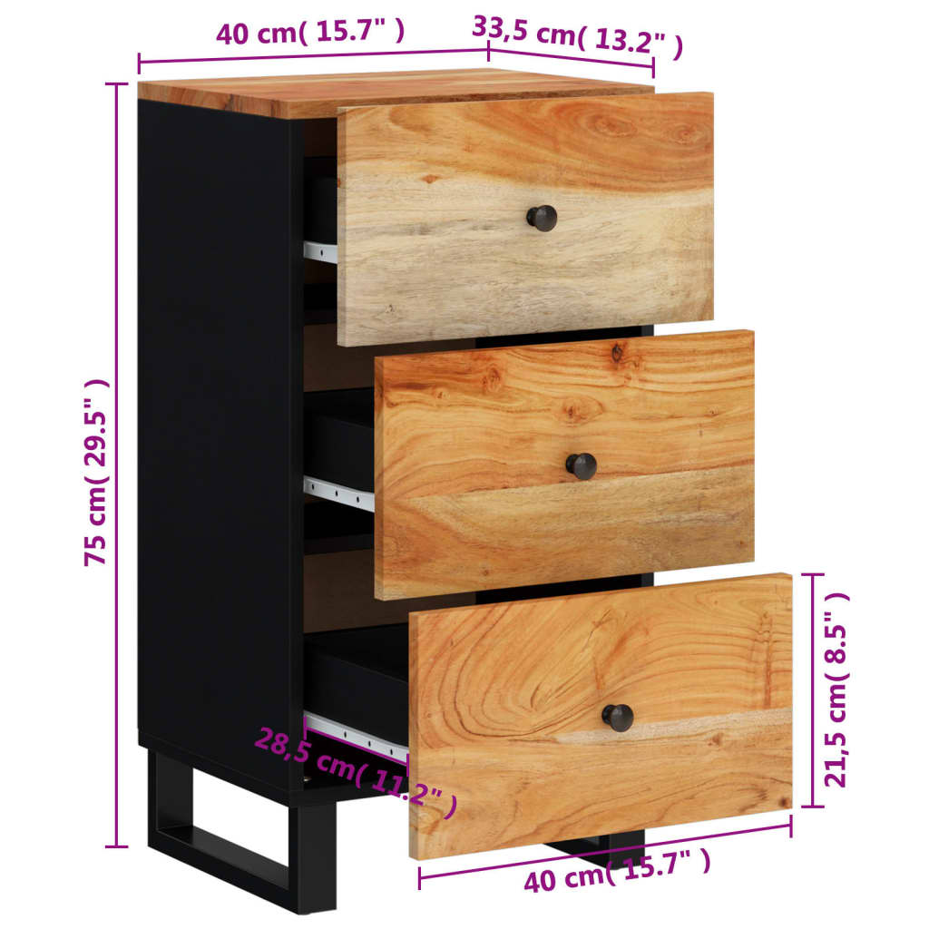 Dressoir met 3 lades 40x33,5x75 cm massief acaciahout is nu te koop bij PeponiXL, paradijselijk wonen!