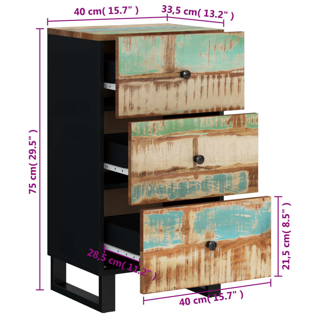 Dressoir met 3 lades 40x33,5x75 cm massief gerecycled hout is nu te koop bij PeponiXL, paradijselijk wonen!