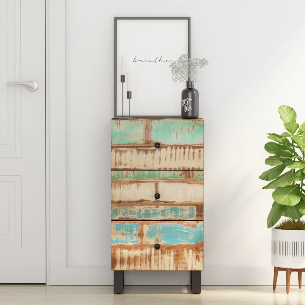 Dressoir met 3 lades 40x33,5x75 cm massief gerecycled hout is nu te koop bij PeponiXL, paradijselijk wonen!