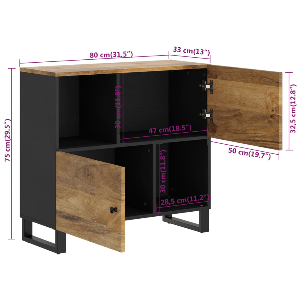 Dressoir met 2 deuren 80x33x75 cm massief mangohout is nu te koop bij PeponiXL, paradijselijk wonen!