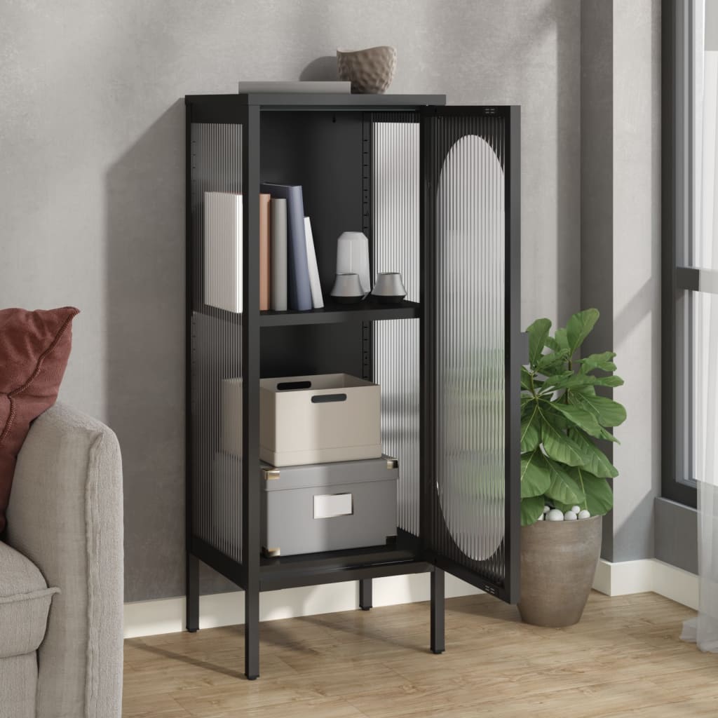Dressoir 40x35x105 cm glas en staal zwart is nu te koop bij PeponiXL, paradijselijk wonen!