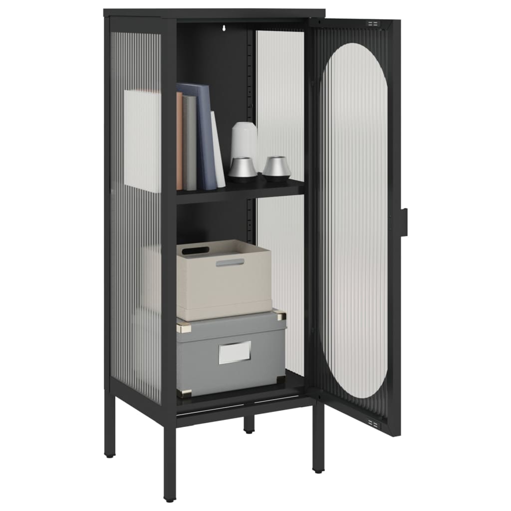 Dressoir 40x35x105 cm glas en staal zwart is nu te koop bij PeponiXL, paradijselijk wonen!