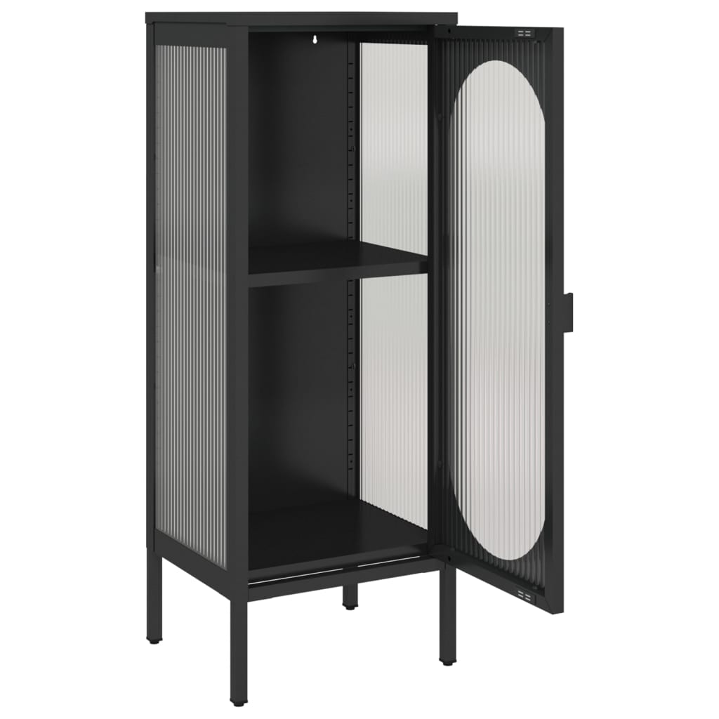 Dressoir 40x35x105 cm glas en staal zwart is nu te koop bij PeponiXL, paradijselijk wonen!