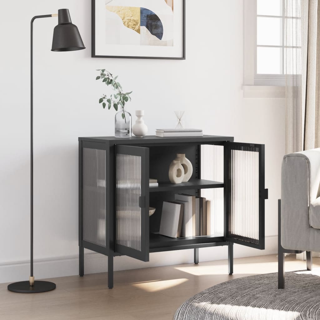 Dressoir 70x35x70 cm glas en staal zwart is nu te koop bij PeponiXL, paradijselijk wonen!