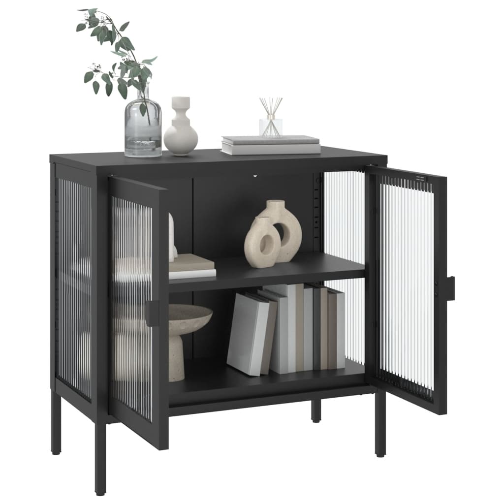 Dressoir 70x35x70 cm glas en staal zwart is nu te koop bij PeponiXL, paradijselijk wonen!