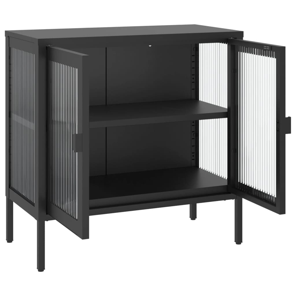 Dressoir 70x35x70 cm glas en staal zwart is nu te koop bij PeponiXL, paradijselijk wonen!