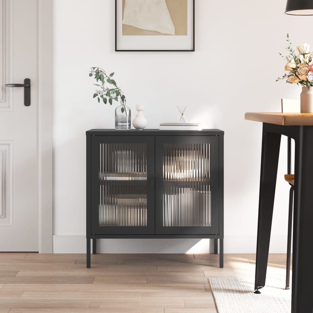 Dressoir 70x35x70 cm glas en staal zwart is nu te koop bij PeponiXL, paradijselijk wonen!