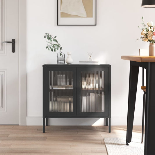 Dressoir 70x35x70 cm glas en staal zwart is nu te koop bij PeponiXL, paradijselijk wonen!