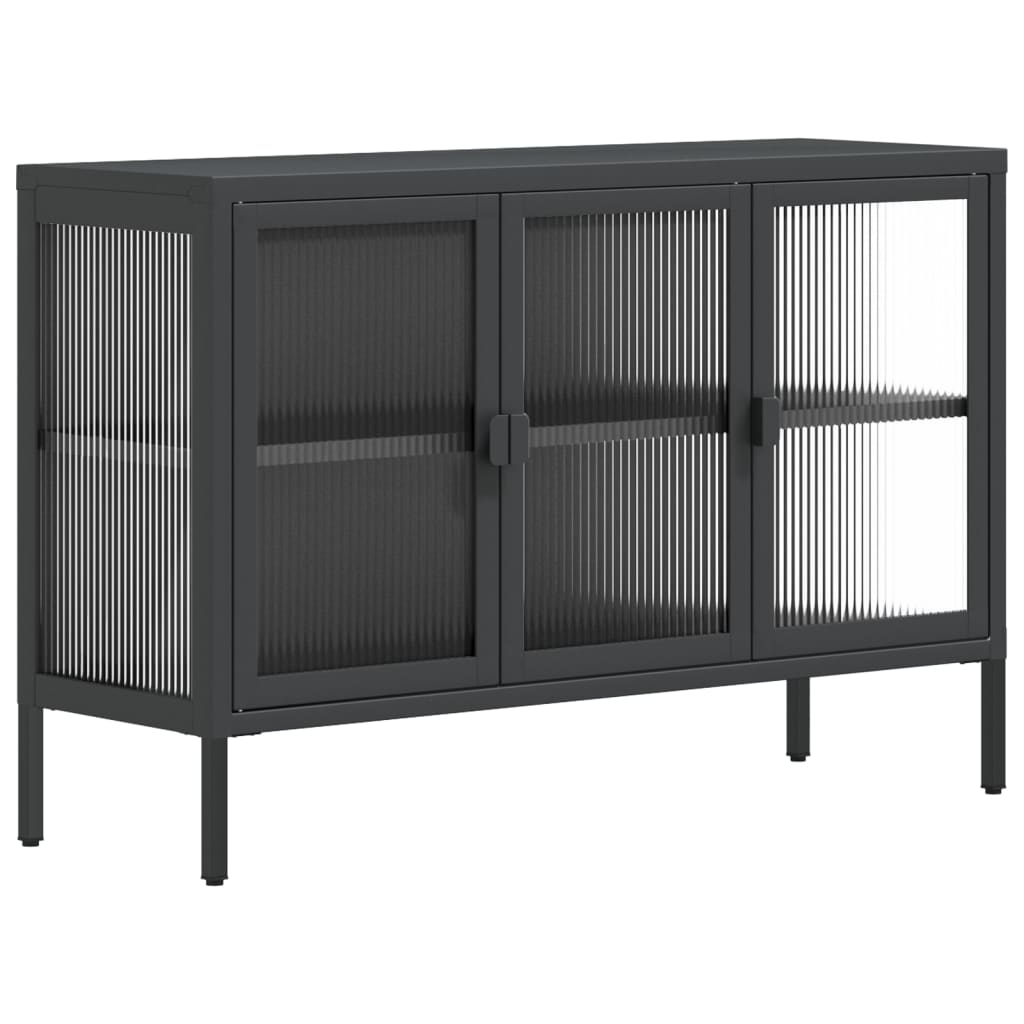 Dressoir 105x35x70 cm glas en staal zwart is nu te koop bij PeponiXL, paradijselijk wonen!