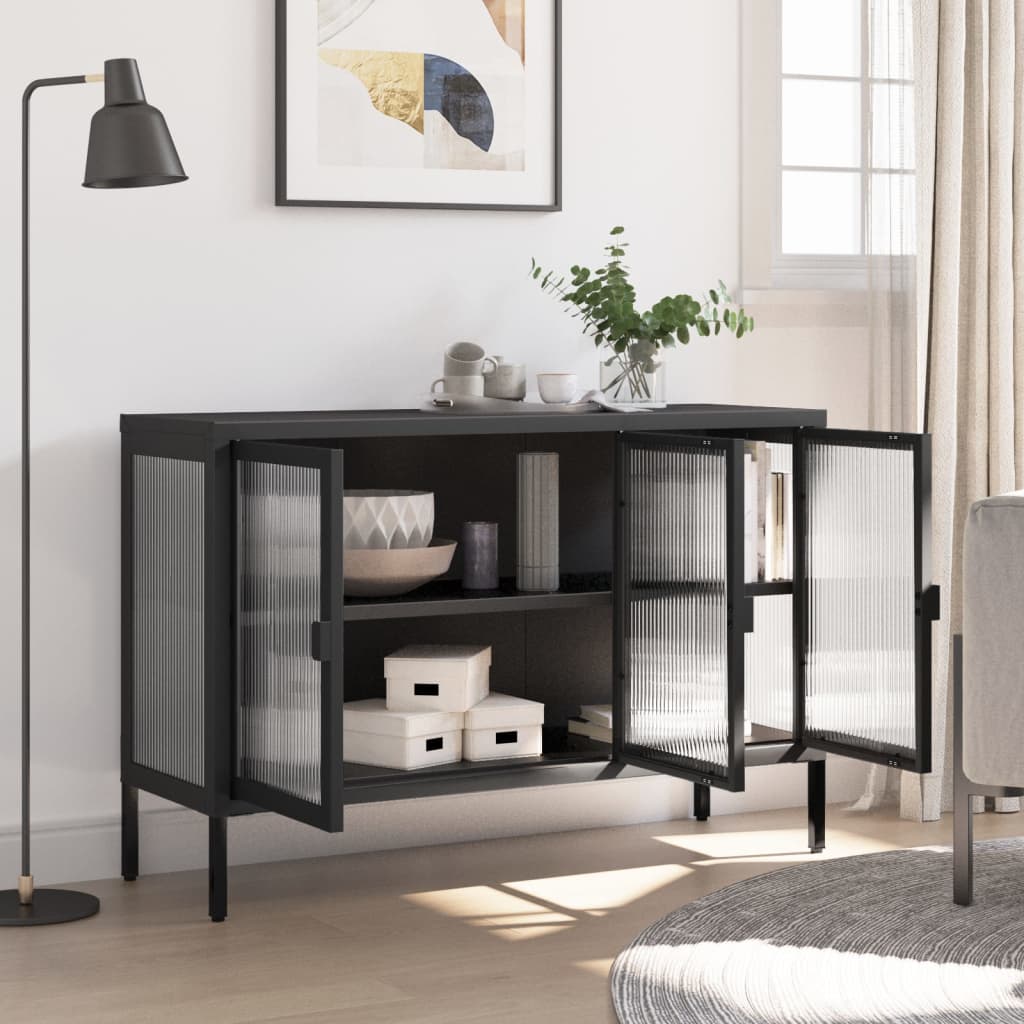 Dressoir 105x35x70 cm glas en staal zwart is nu te koop bij PeponiXL, paradijselijk wonen!