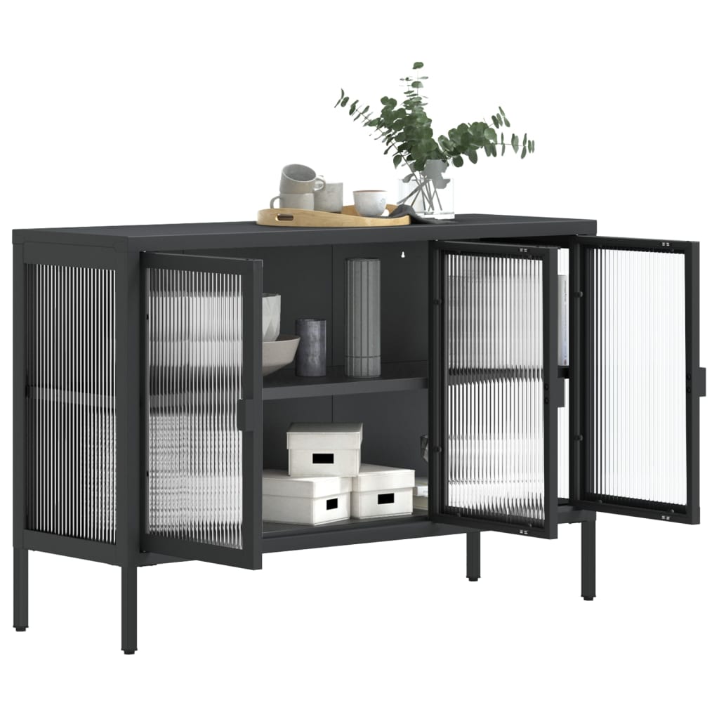 Dressoir 105x35x70 cm glas en staal zwart is nu te koop bij PeponiXL, paradijselijk wonen!