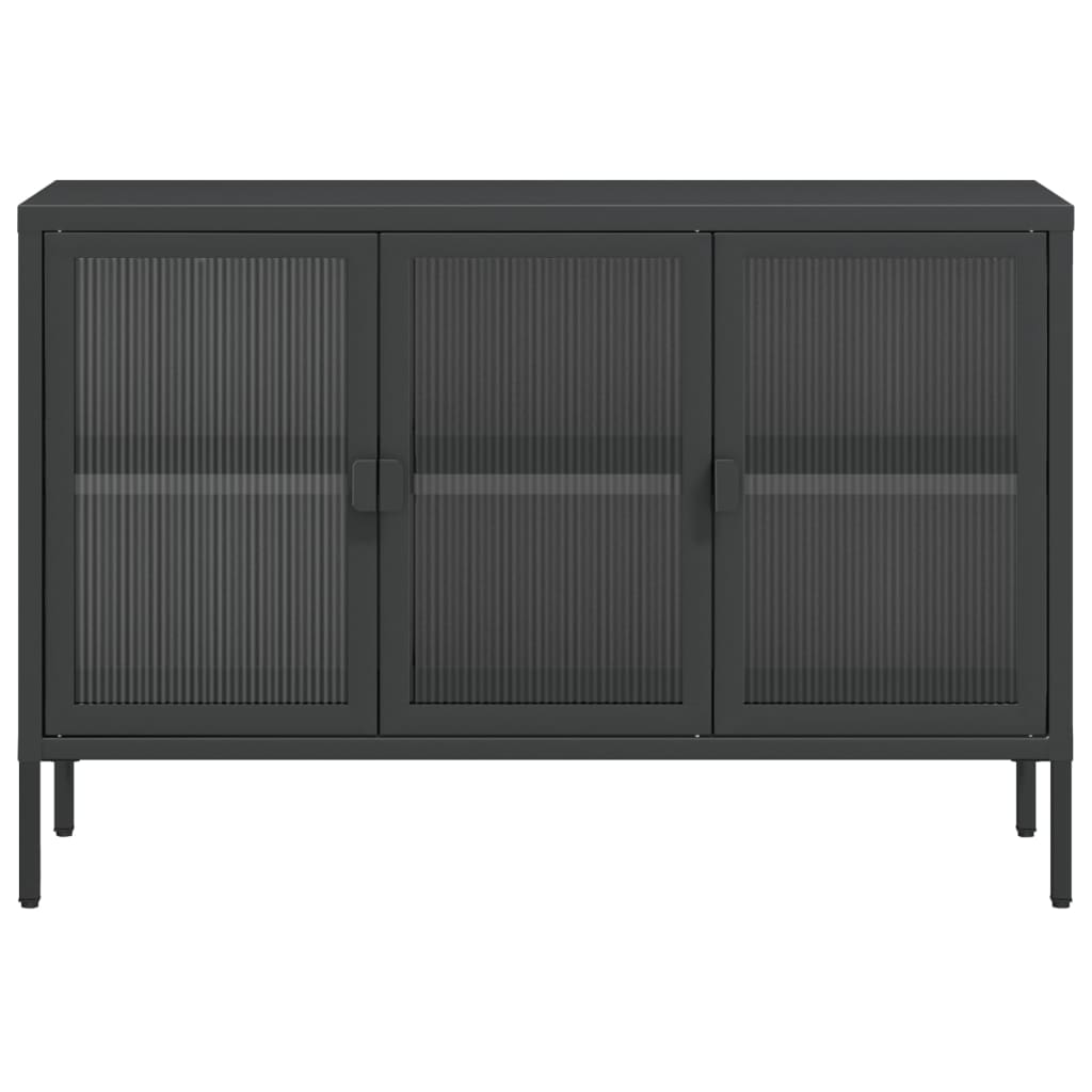 Dressoir 105x35x70 cm glas en staal zwart is nu te koop bij PeponiXL, paradijselijk wonen!