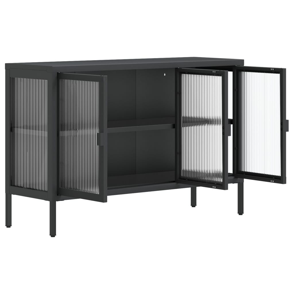 Dressoir 105x35x70 cm glas en staal zwart is nu te koop bij PeponiXL, paradijselijk wonen!