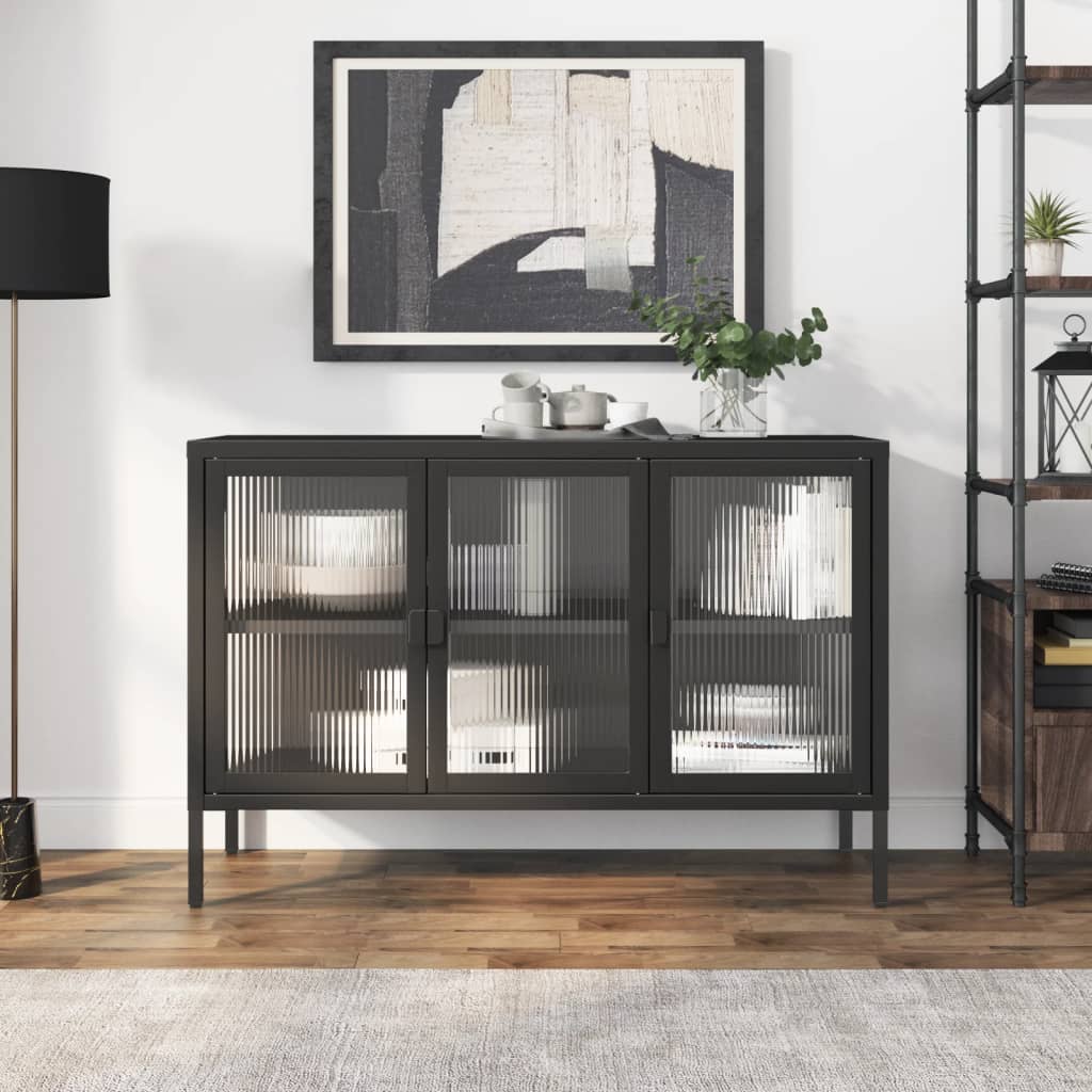Dressoir 105x35x70 cm glas en staal zwart is nu te koop bij PeponiXL, paradijselijk wonen!