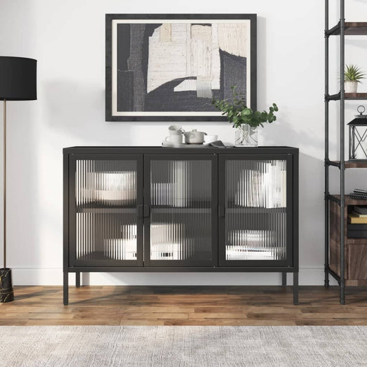 Dressoir 105x35x70 cm glas en staal zwart is nu te koop bij PeponiXL, paradijselijk wonen!