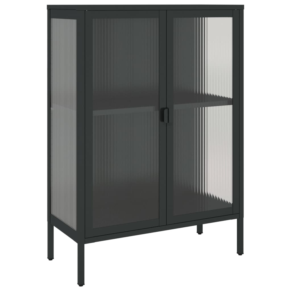 Dressoir 75x35x105 cm glas en staal zwart is nu te koop bij PeponiXL, paradijselijk wonen!