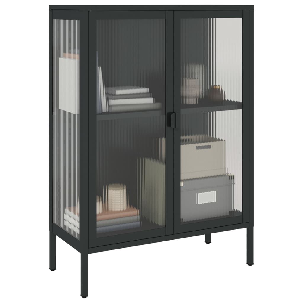 Dressoir 75x35x105 cm glas en staal zwart is nu te koop bij PeponiXL, paradijselijk wonen!