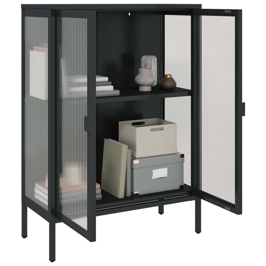 Dressoir 75x35x105 cm glas en staal zwart is nu te koop bij PeponiXL, paradijselijk wonen!