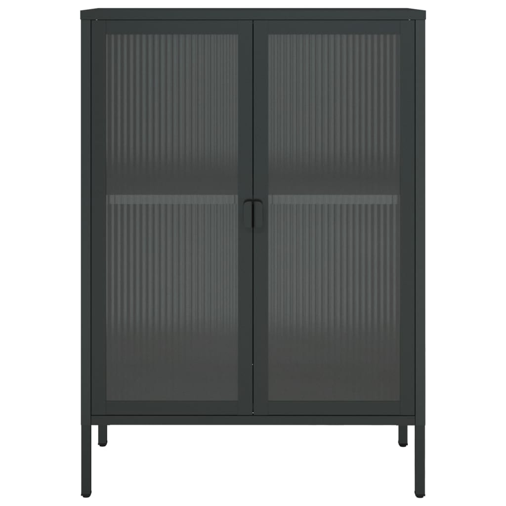Dressoir 75x35x105 cm glas en staal zwart is nu te koop bij PeponiXL, paradijselijk wonen!