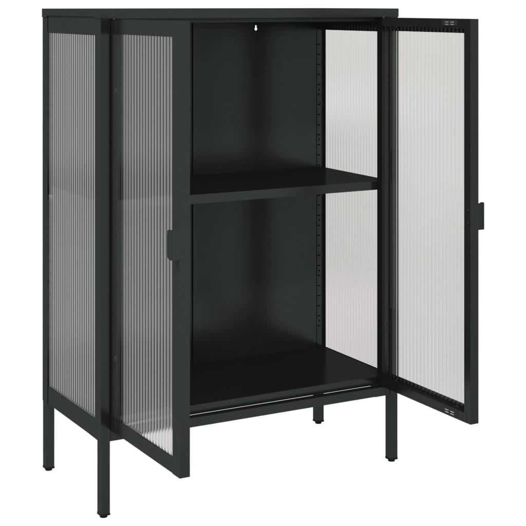 Dressoir 75x35x105 cm glas en staal zwart is nu te koop bij PeponiXL, paradijselijk wonen!