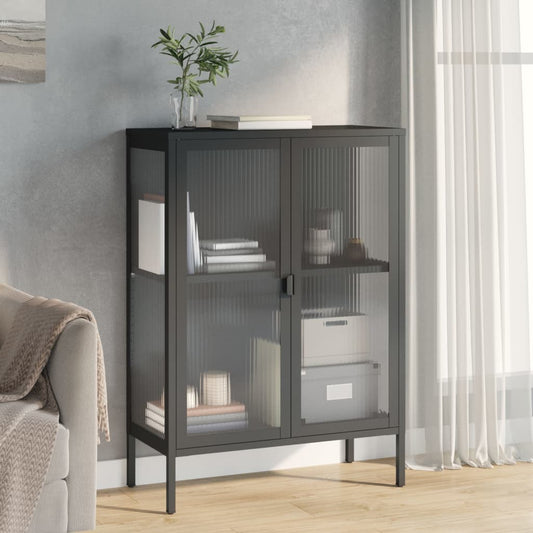 Dressoir 75x35x105 cm glas en staal zwart is nu te koop bij PeponiXL, paradijselijk wonen!