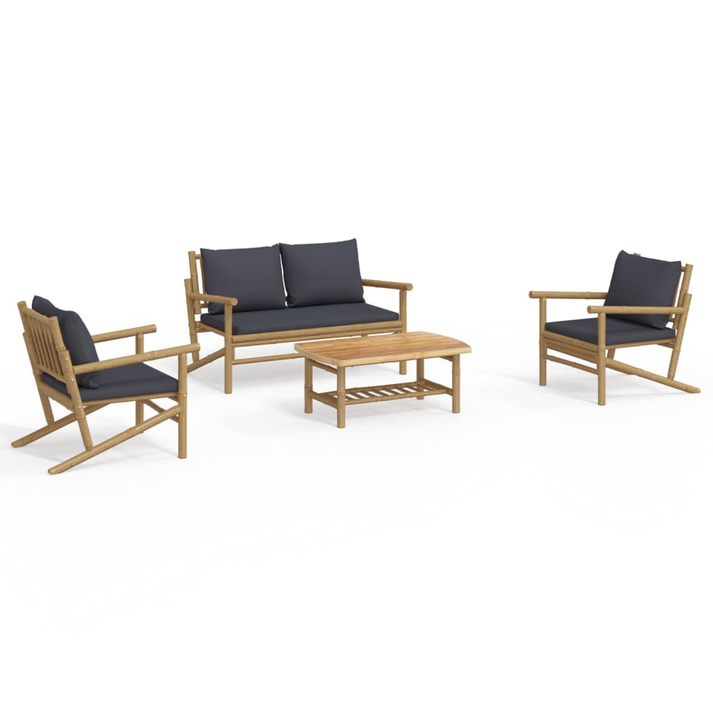 4-delige Loungeset met kussens bamboe donkergrijs is nu te koop bij PeponiXL, paradijselijk wonen!
